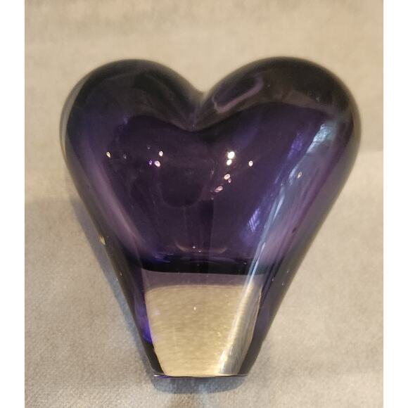 Rosenthal Purple Amethyst Art Glass Heart Bud Vase Paperweight 4” x 4” - Picture 7 of 10